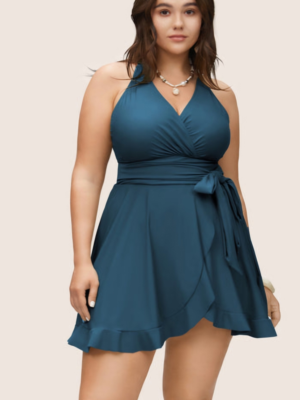 NWT BloomChic Plain Ties Wrap Flutters Swim Dress 18/20 - 2X Cyan